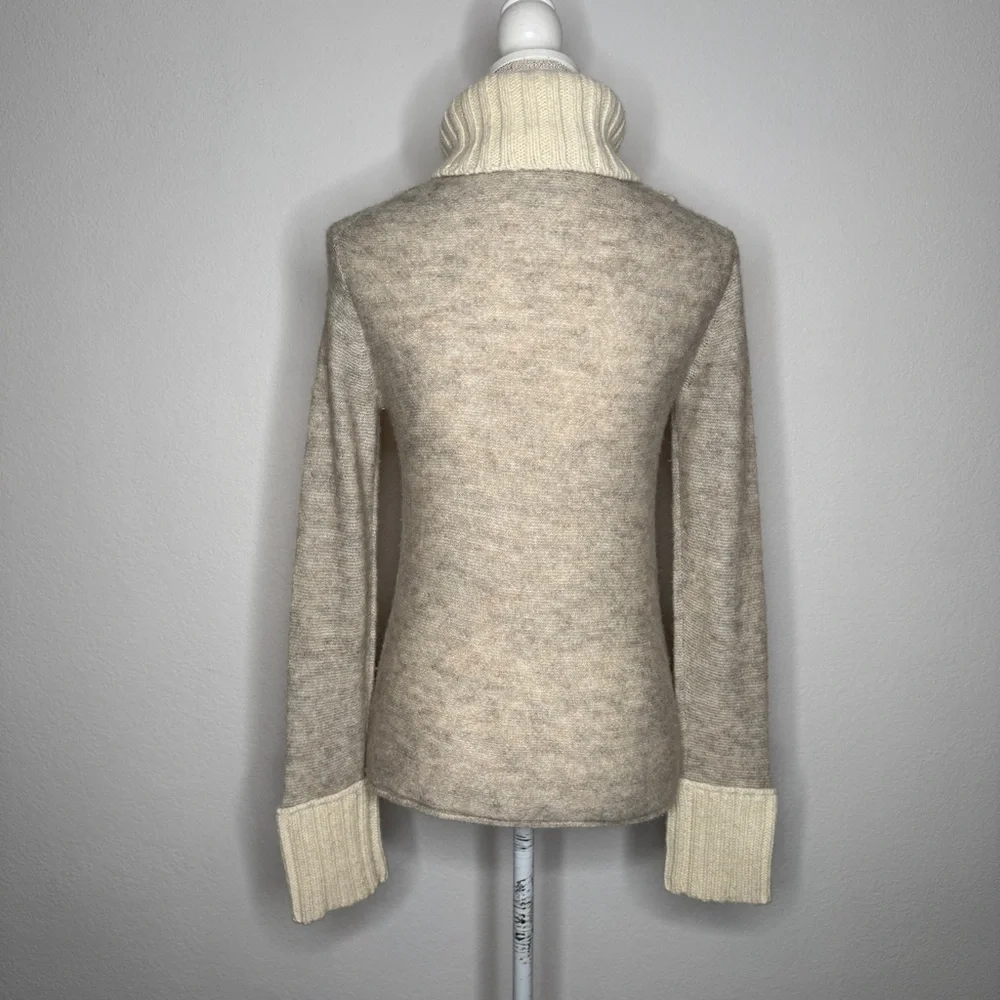 Tory Burch Gretchen Cream Mixed Knit Colorblock Turtleneck Sweater Size S